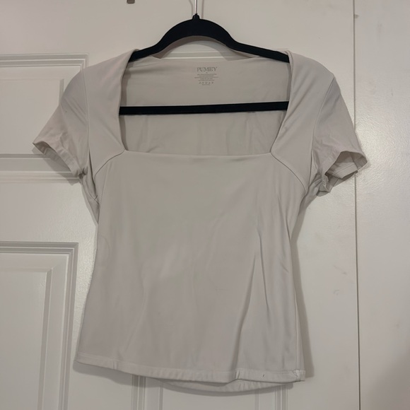 PUMIEY Women's Square Neck Short Sleeve T Shirts Sz M - Picture 2 of 3